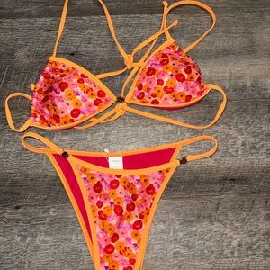 Strawberry Milk Mob Floral Bikini - Pink and Orange